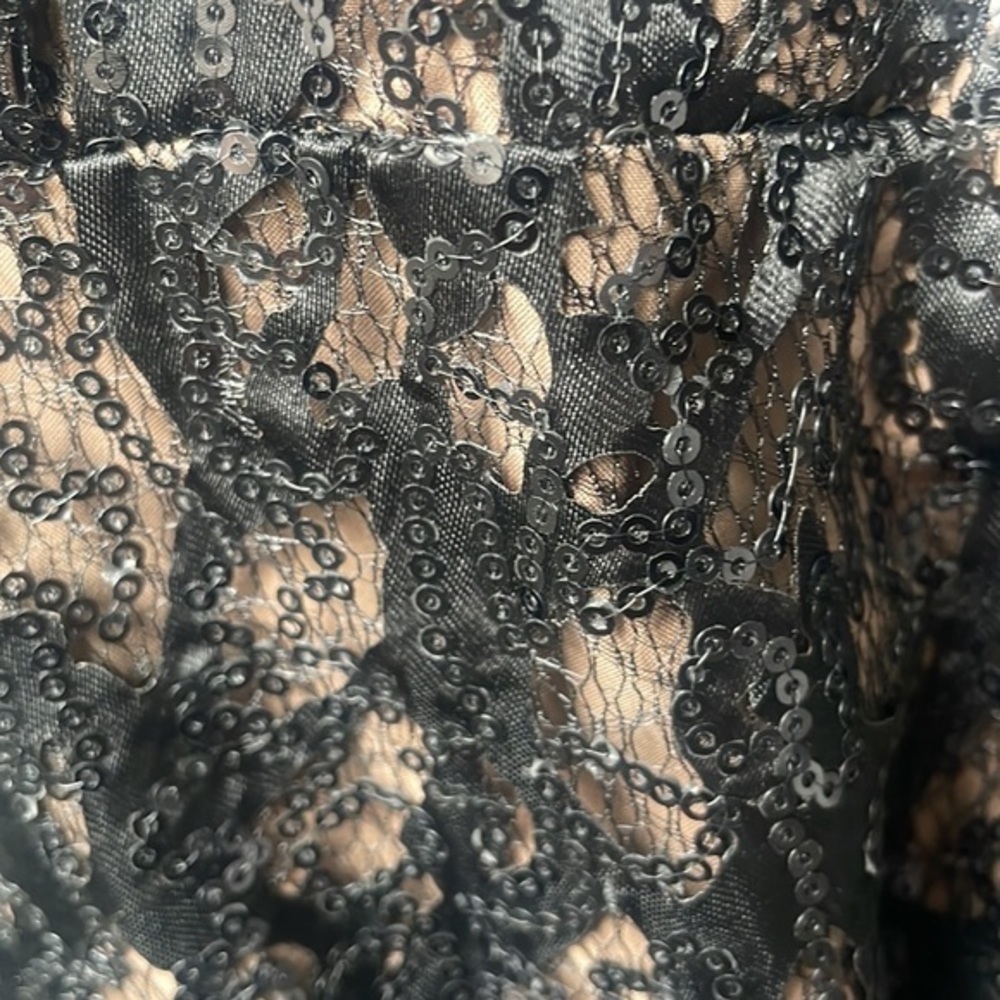 Eliza J Dress Black lace nude colored size 8 sequined balletcore fit and flare - Picture 3 of 12
